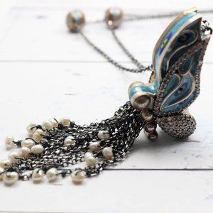 VINTAGE STYLE TURQUOISE ENAMEL BUTTERFLY NECKLACE